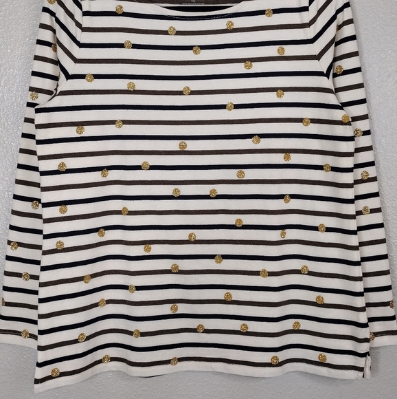 Talbots Petite Summer Striped Gold Glitter Polka Dot Pullover Long Sleeve Top - Picture 4 of 14